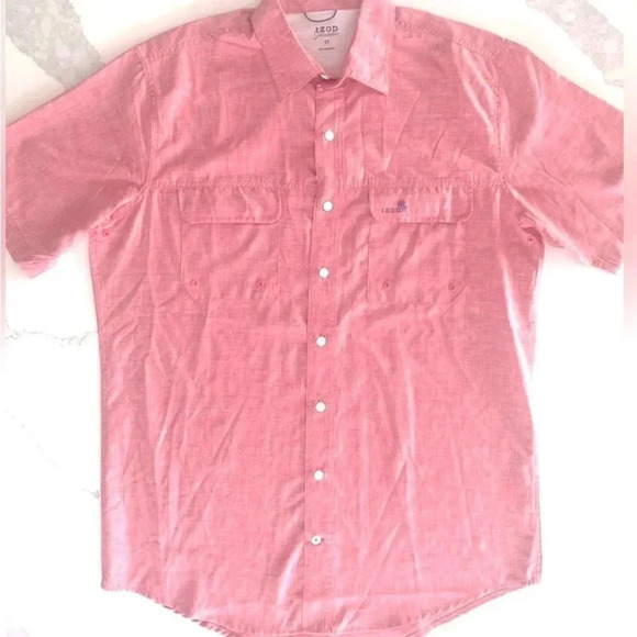Izod Saltwater Beach Performance Surfside Short Sleeve Shirt Mens Light Pink NEW - Picture 3 of 12
